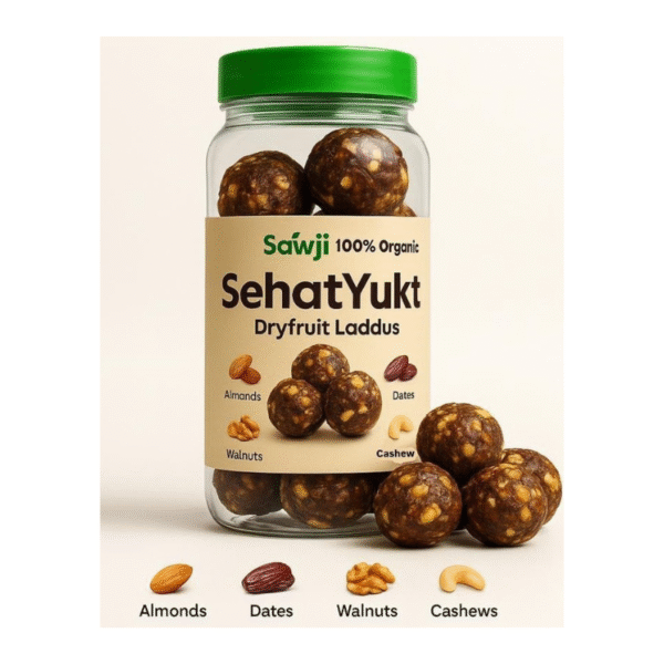 Sehatyukt Dry Fruits Laddu – Healthy Sugar-Free Sweet with Dates, Cashews & Almonds in Transparent Jar